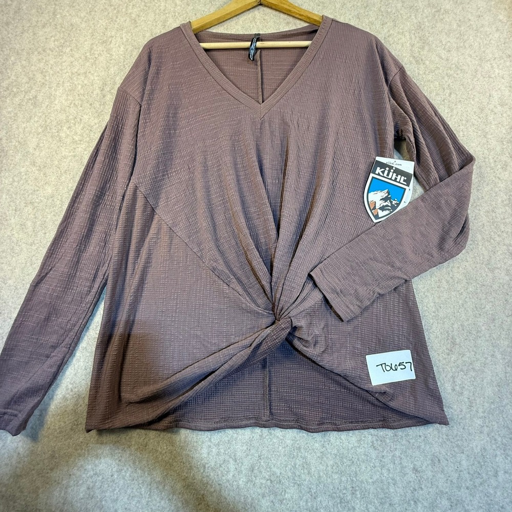 Kuhl Women Mauve Purple V-Neck Front Twist Long Sleeve Slub Knit Top Size S NEW